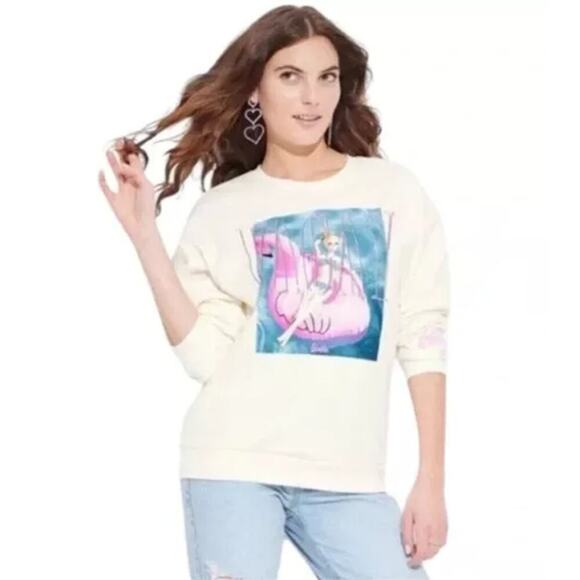 COPY - Barbie Women's Long Sleeve Graphic Vacay Mode Sweatshirt Size 2X Off Whi… - Picture 1 of 8